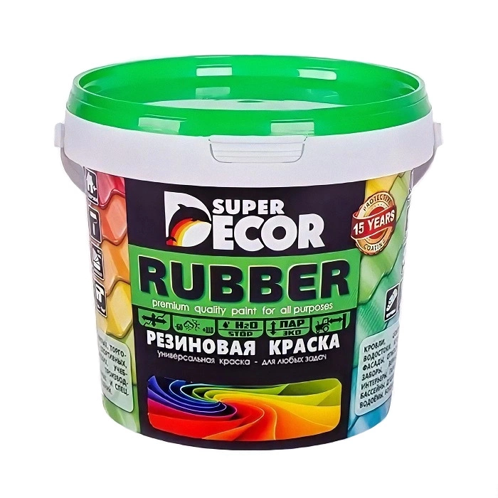 Резиновая Краска Super Decor Rubber 1кг №14 Изумруд для Кровли Оцинковки Металлоконструкций Цоколей Фасадов.