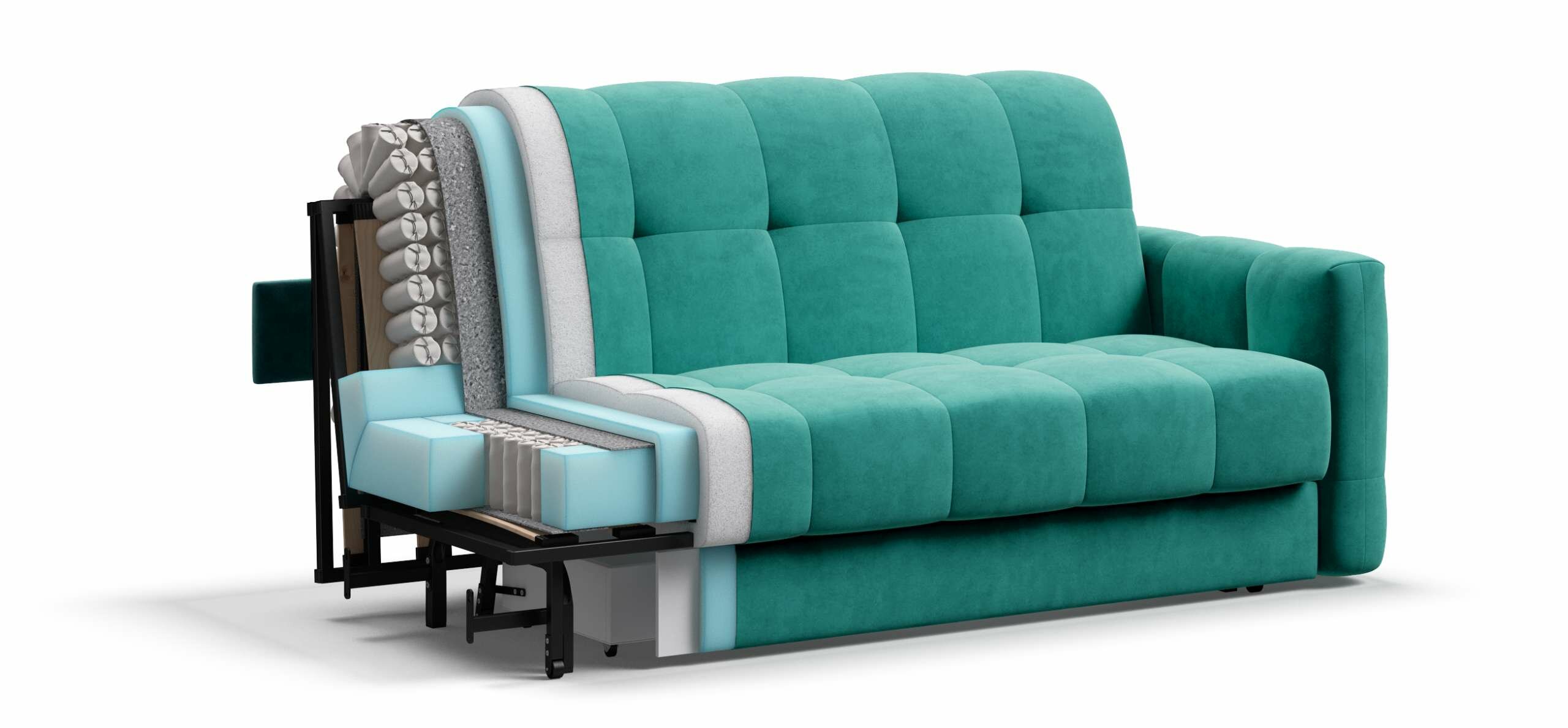 Выкатной диван-кровать с ящиком для хранения Boss Sleep 160, аккордеон, велюр Monolit аква, 203x119x91 см - фотография № 6