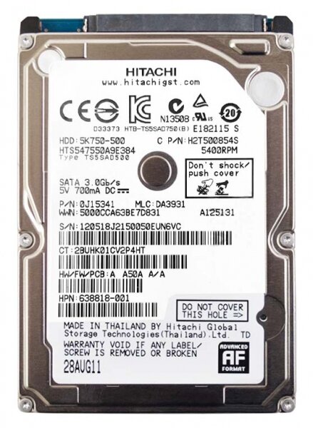 Жесткий диск Hitachi HTS547550A9E384 500Gb 5400 SATAII 25" HDD