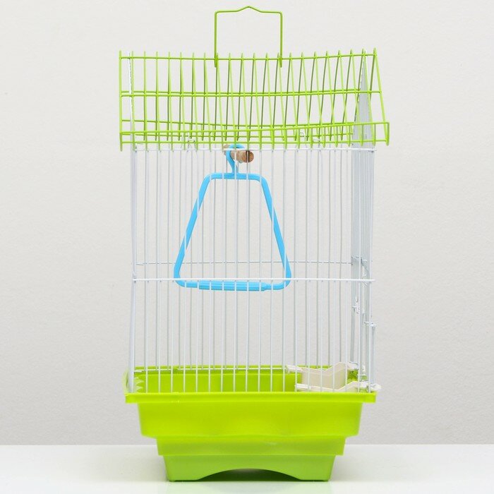 Клетка для птиц укомплектованная, с кормушками, 30 х 23 х 39 см, зеленая - фотография № 2