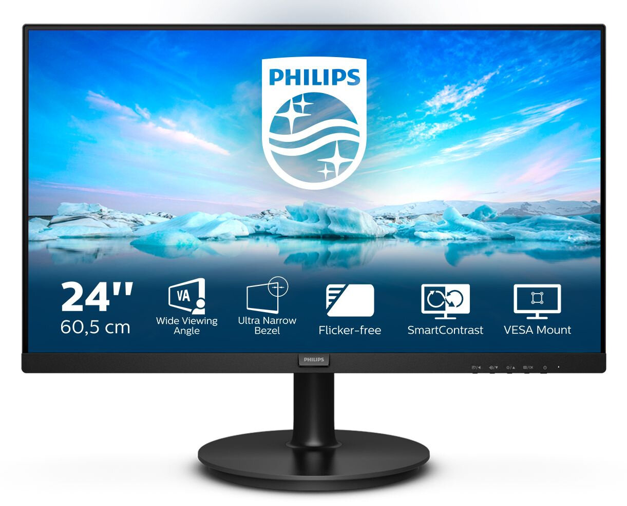 Philips Монитор Philips 23.8" 241V8L(00/01) черный VA LED 16:9 HDMI матовая 250cd 178гр/178гр 1920x1080 D-Sub FHD 3.03кг