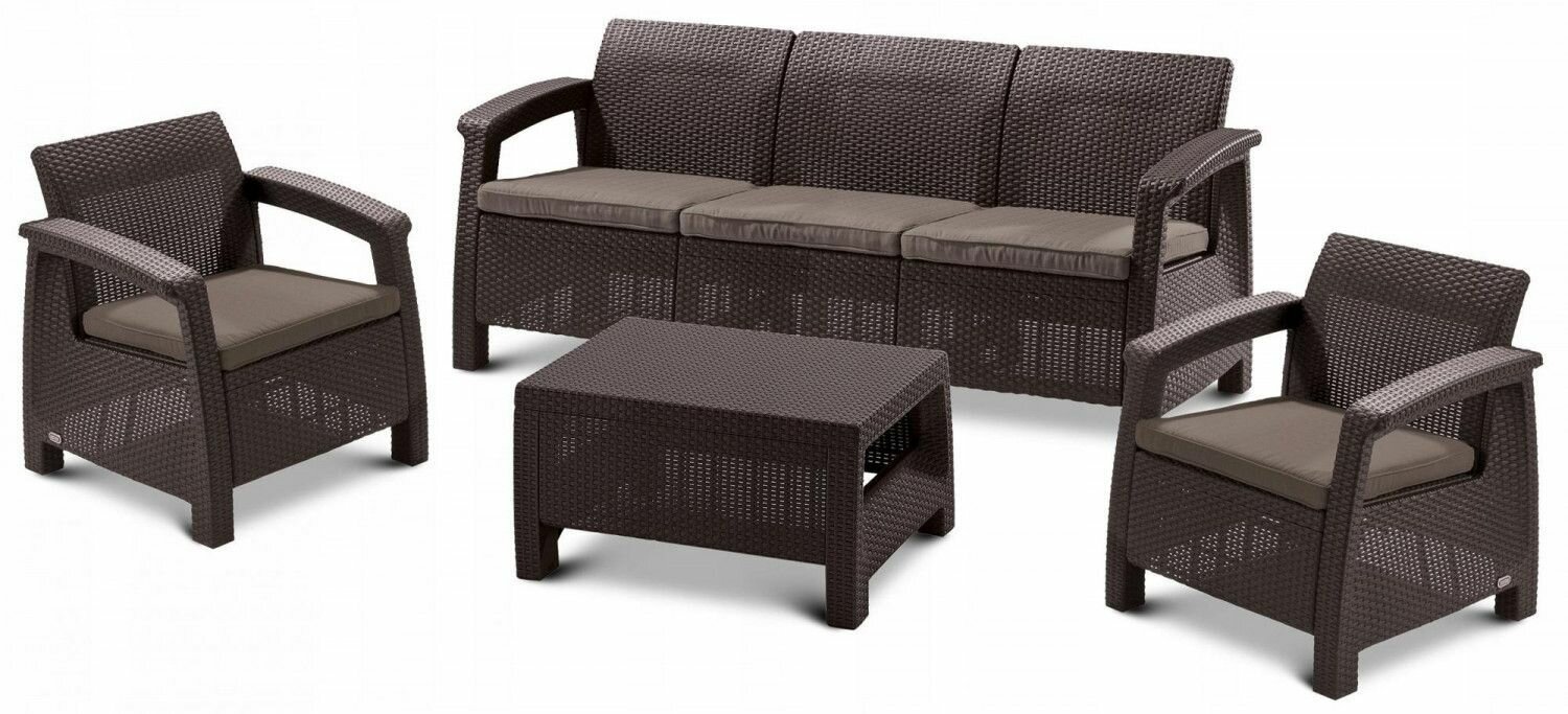 Комплект мебели Keter Корфу трипл сет (Corfu triple set) коричневый (производство Россия)
