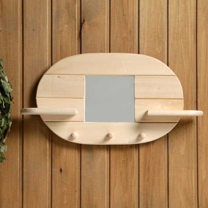 Зеркало "Овал", 3 крючка, сосна, натуральный, 54×29×10 см - фотография № 1