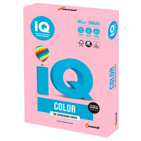 Бумага цветная IQ Color (А4, 80г/м², OP174-розовый фламинго, 500 листов)