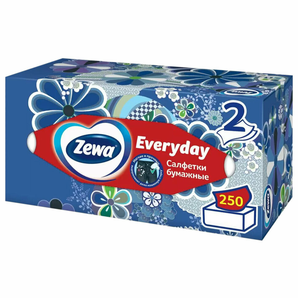 Салфетки косметические 2-слойные в картонном коробе, 250 штук, ZEWA Everyday, 8679, 114755 - фотография № 6