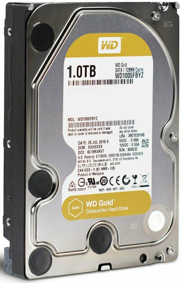 Жесткий диск HDD Western Digital Gold WD1005FBYZ/SATA III/1 TB 7200об/мин/Скорость чтения 184МБайт/с Скорость записи