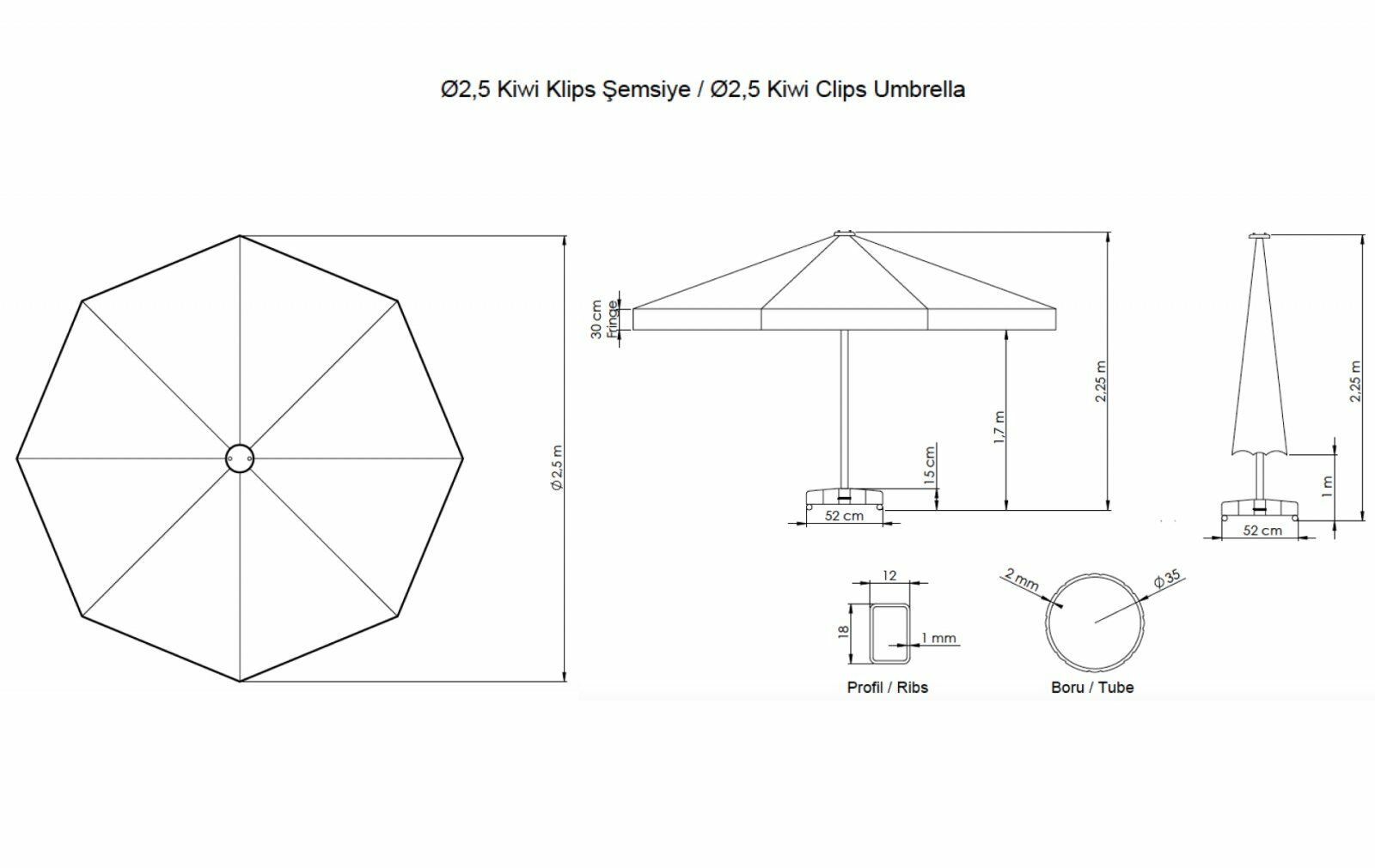 Зонт профессиональный ReeHouse Kiwi Clips Белый, Голубой - фотография № 6