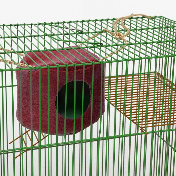 Подвесной дом для грызунов круглый, мебельная ткань, флис, 20 х 15 см, бордовый - фотография № 6