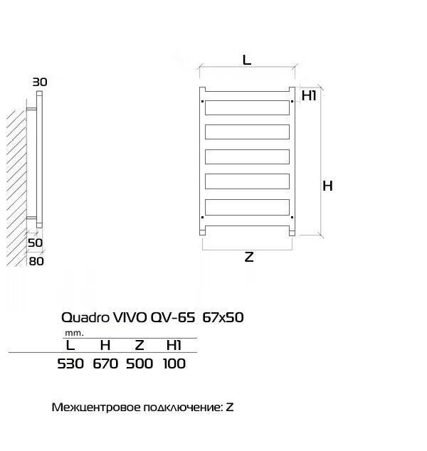 Quadro VIVO 115x50 (см) Полотенцесушитель водяной Белый - фотография № 4