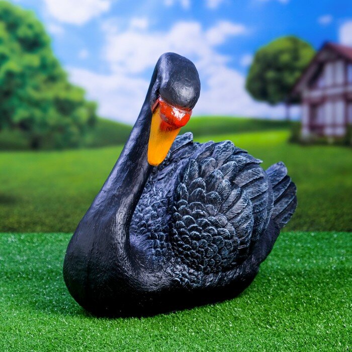 Садовая фигура "Лебедь" черный, 34х25х40см - фотография № 2