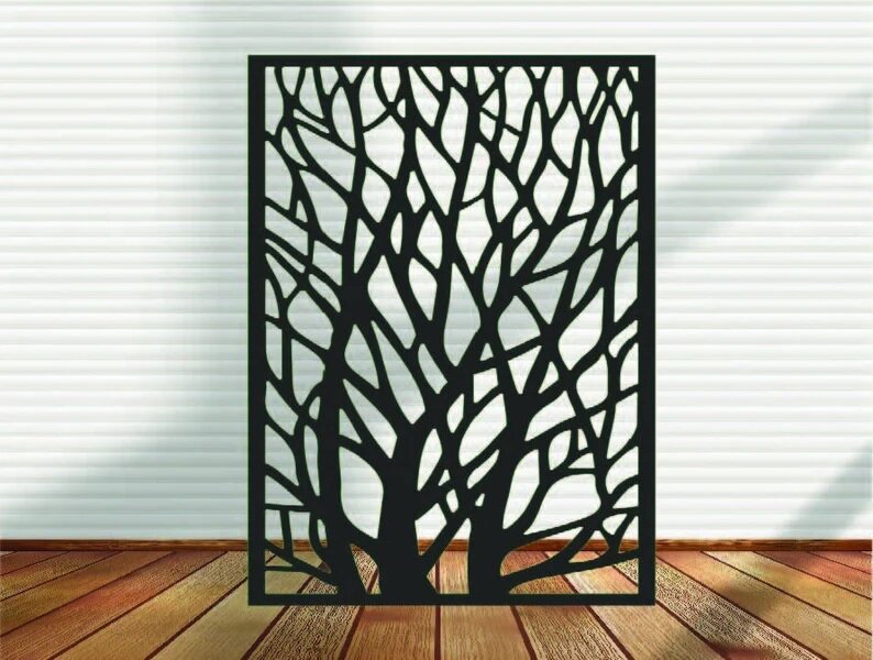 Декоративная металлическая ажурная ширма перегородка / панель для зонирования пространства Модель 56 Деревья - фотография № 1