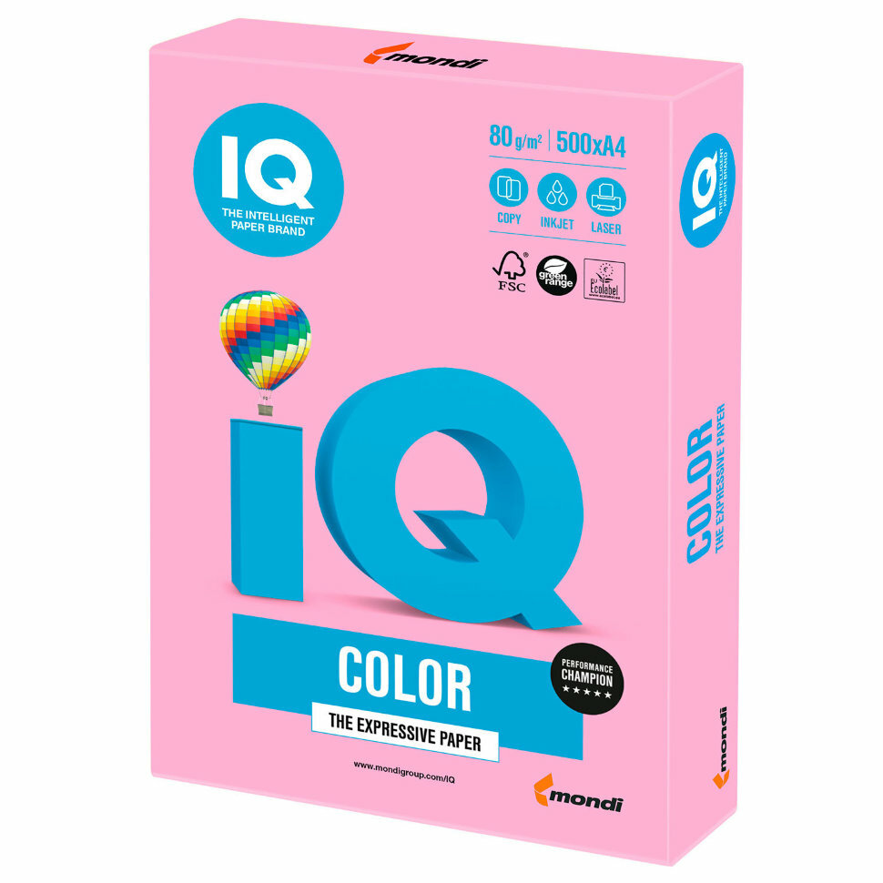 Бумага цветная для принтера IQ Color А4, 80 г/м2, 500 листов, розовая, NEOPI