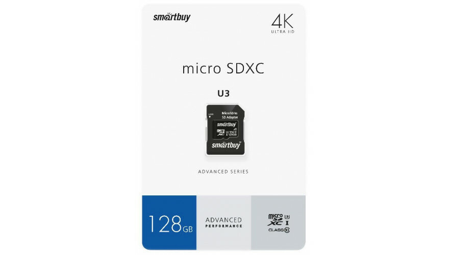 Карта памяти SmartBuy 128GB microSDXC Class 10 U3 Advanced Series