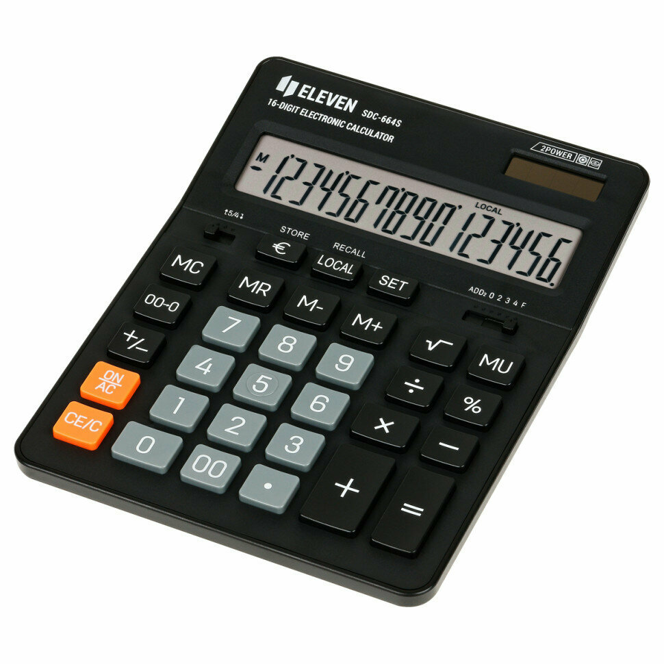 Калькулятор настольный Eleven SDC-664S 16 разрядов двойное питание 155*205*36мм черный