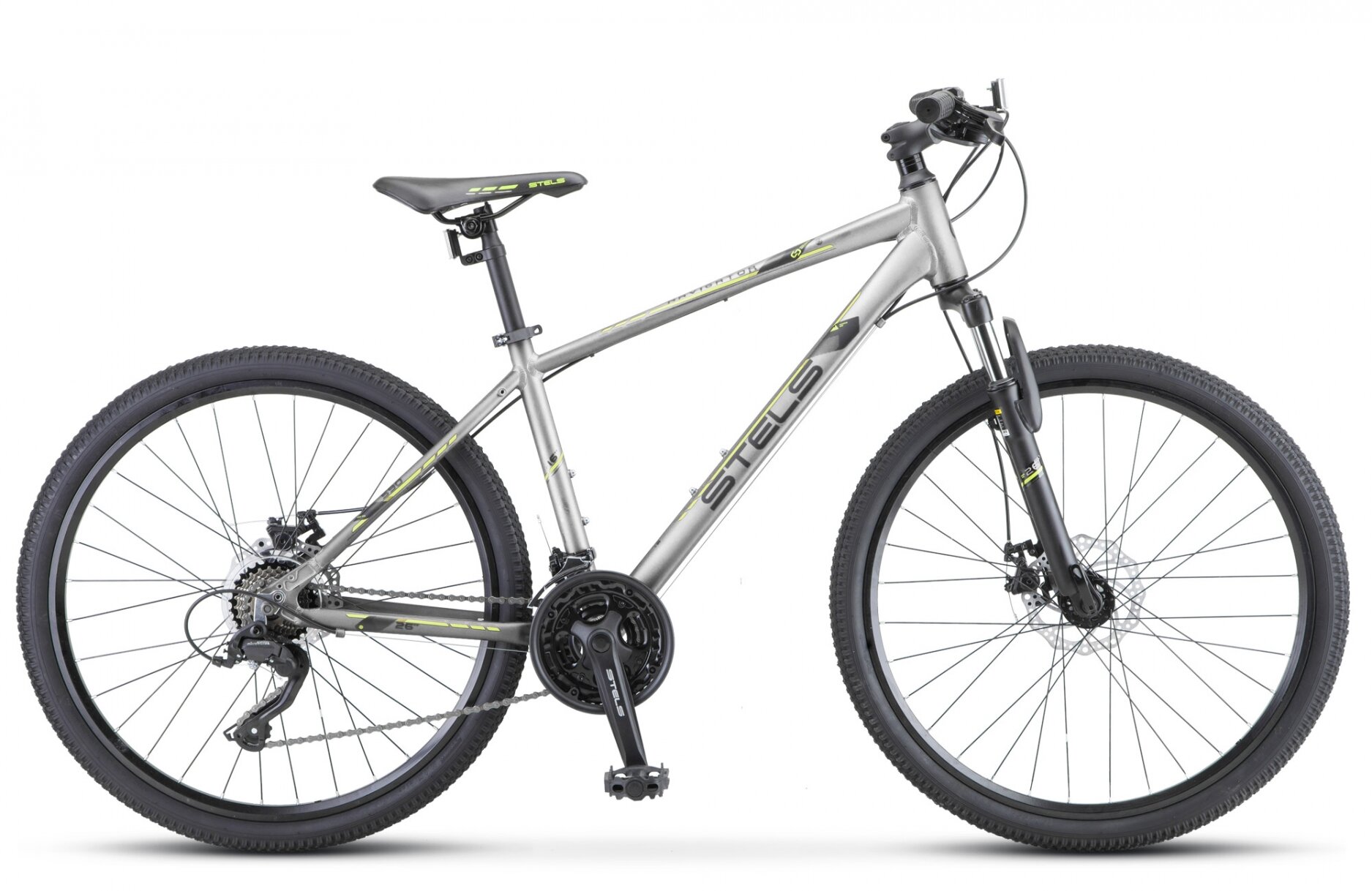 Горный (MTB) велосипед STELS Navigator 590 MD 26 K010 (2020) рама 16" Серый/салатовый