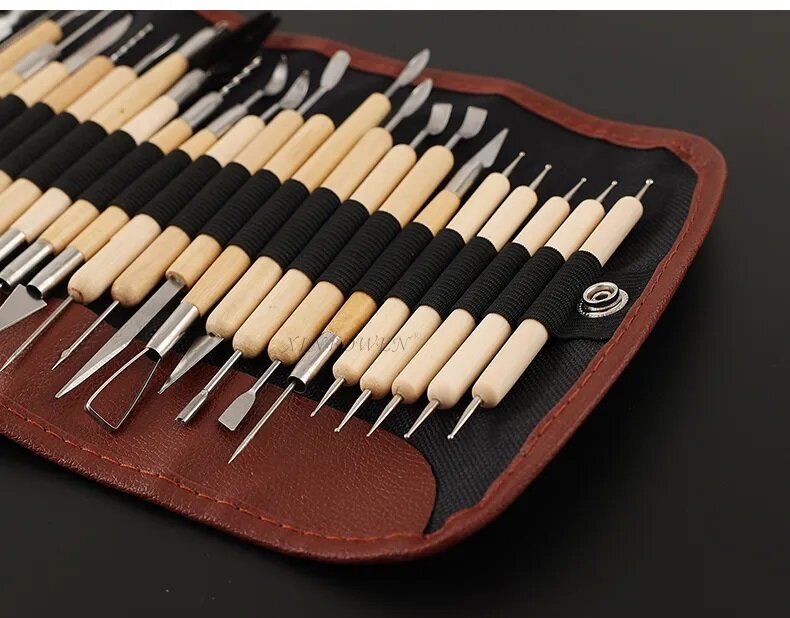 Набор инструментов для керамики Xin Bowen из 35 предметов, деревянная ручка, инструменты для резьбы по глине из нержавеющей стали - фотография № 6