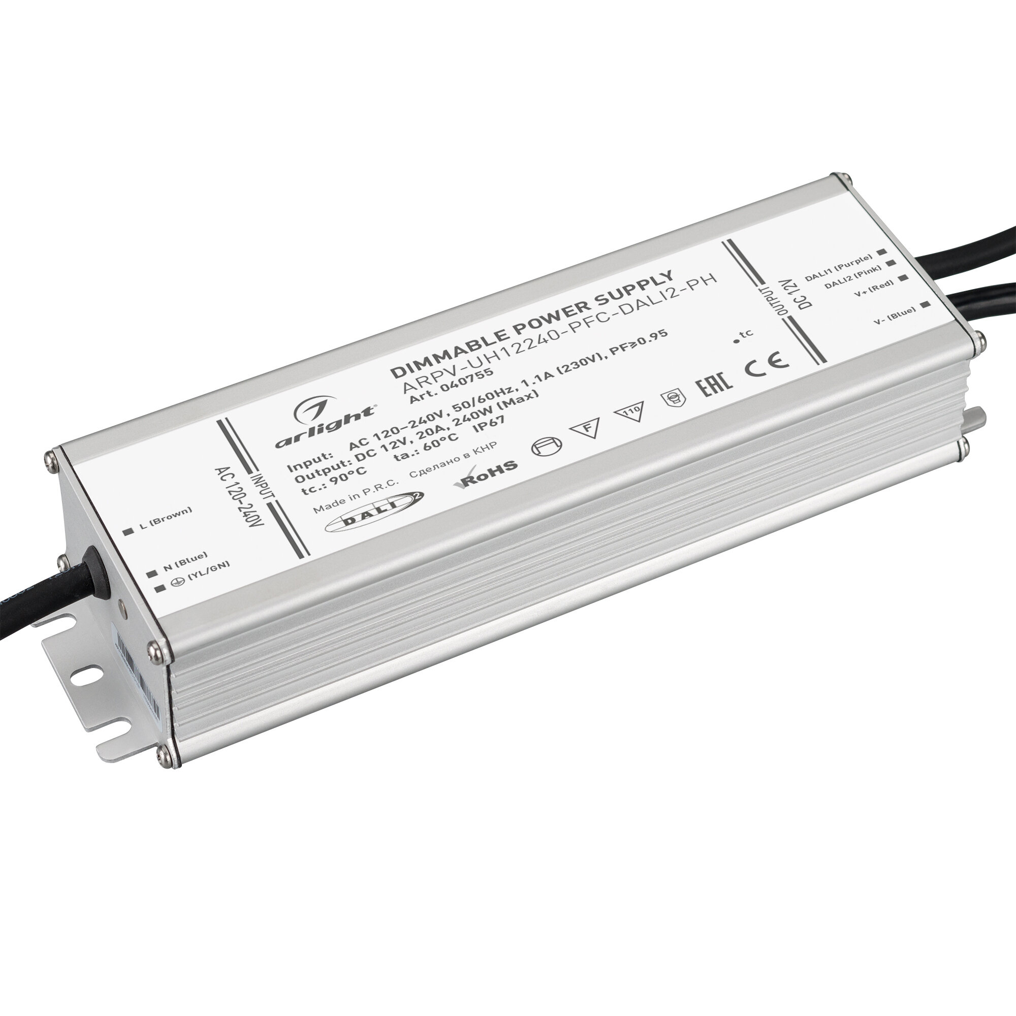 Блок питания ARPV-UH12240-PFC-DALI2-PH (12V, 20A, 240W) (Arlight, IP67 Металл, 7 лет)