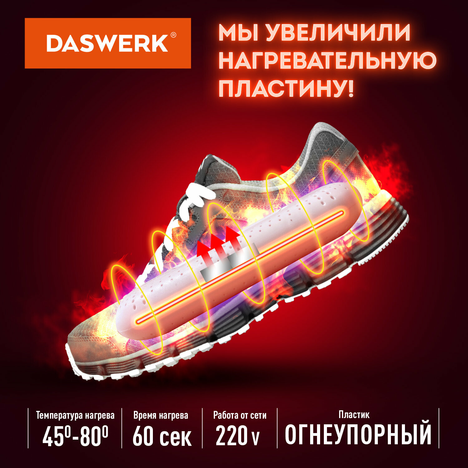 Cушилка для обуви, электрическая (сушка, электросушилка) от запаха с подсветкой, 20 Вт, Daswerk, Sd2, 456195 - фотография № 4