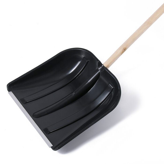 Лопата пластиковая, ковш 410 × 415 мм, с металлической планкой, деревянный черенок, с ручкой - фотография № 2