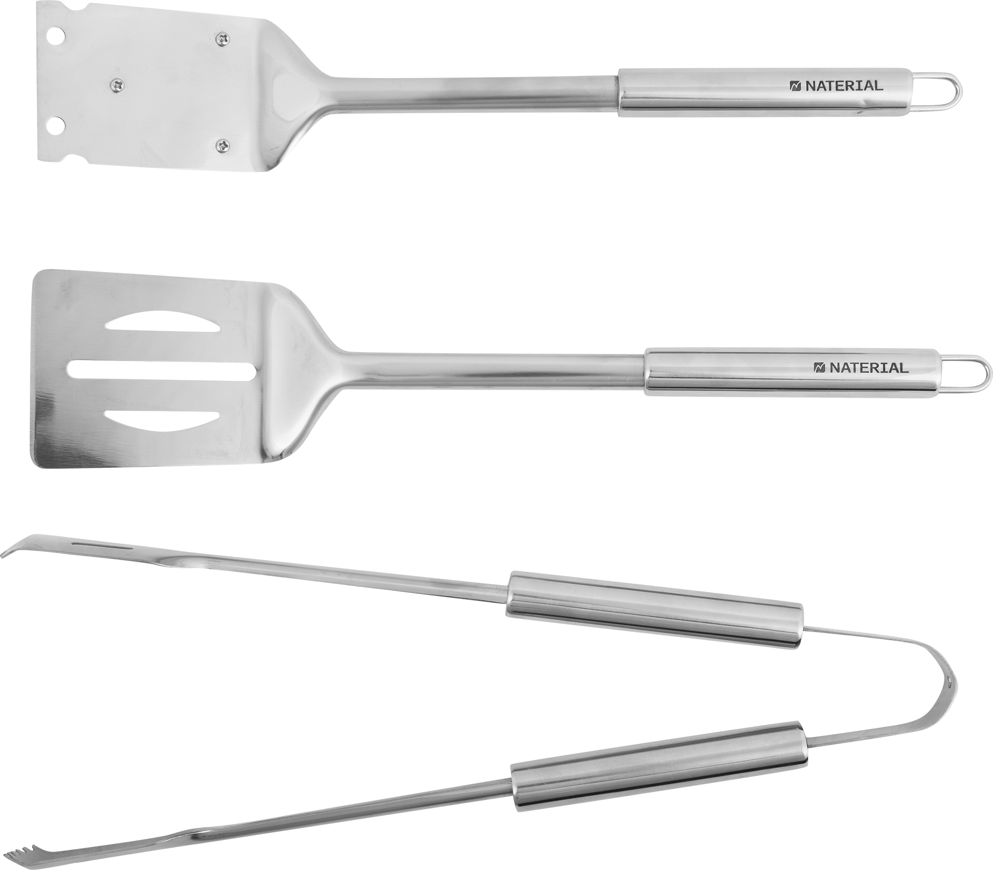 Набор для барбекю Naterial Alpha нержавеющая сталь: щипцы, лопатка, щетка для чистки