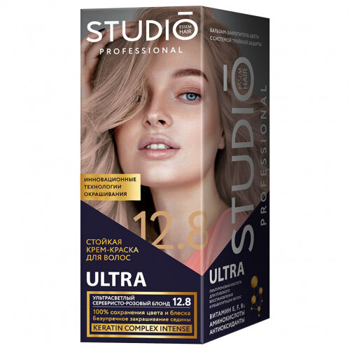 Стойкая крем-краска для седых волос Studio Professional ULTRA тон 12.8 Ультрасветлый серебристо-розовый блонд