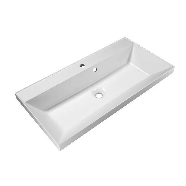 Раковина из литьевого мрамора BelBagno BB1000/450-LV-MR-AST 1000х450х150 Полувстраиваемая/подвесная, цвет белый - фотография № 1