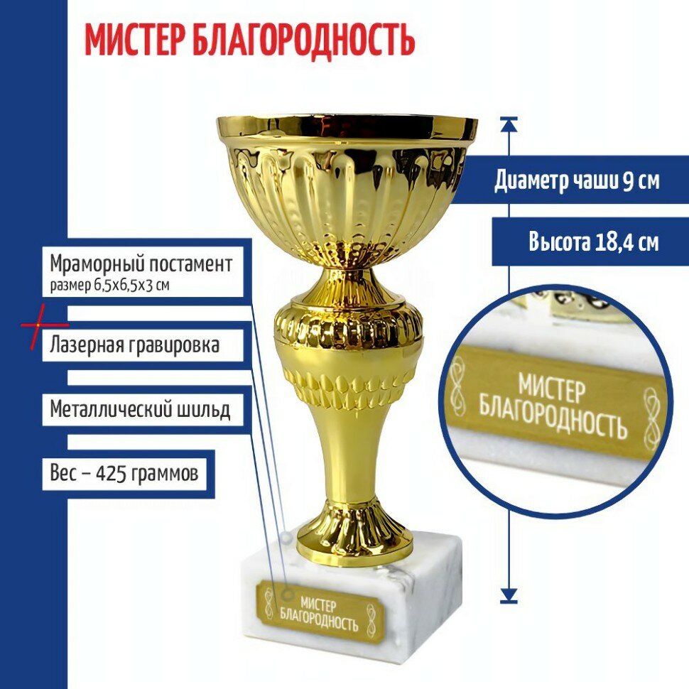 Подарки Статуэтка Кубок "Мистер благородность" на мраморном постаменте (18,4 см)