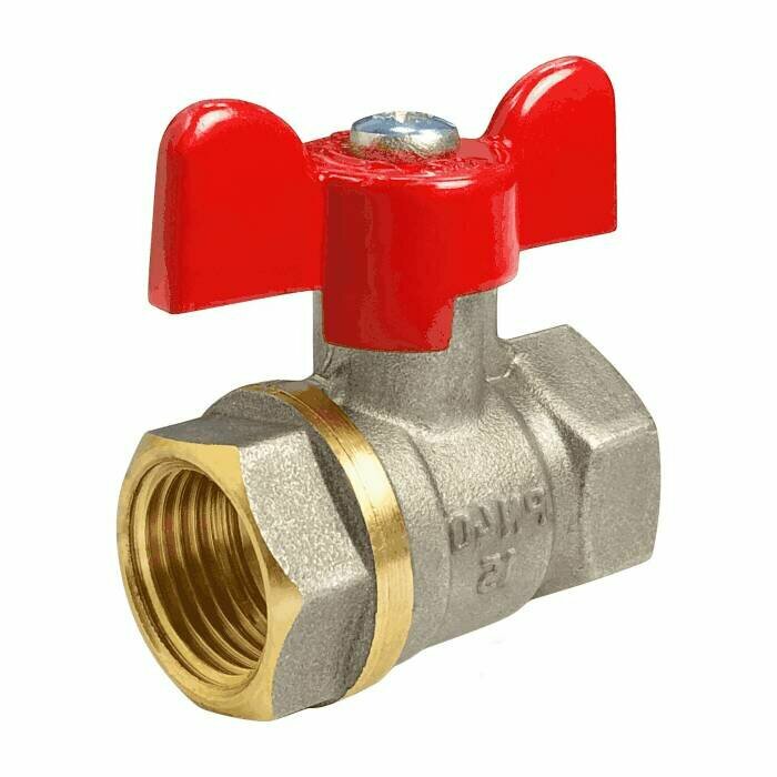 фото Кран шаровой латунь никель 11Б27фт1М Ду 20 Ру40 ВР полнопроходной бабочка красная VALFEX VF.217.NB1.034
