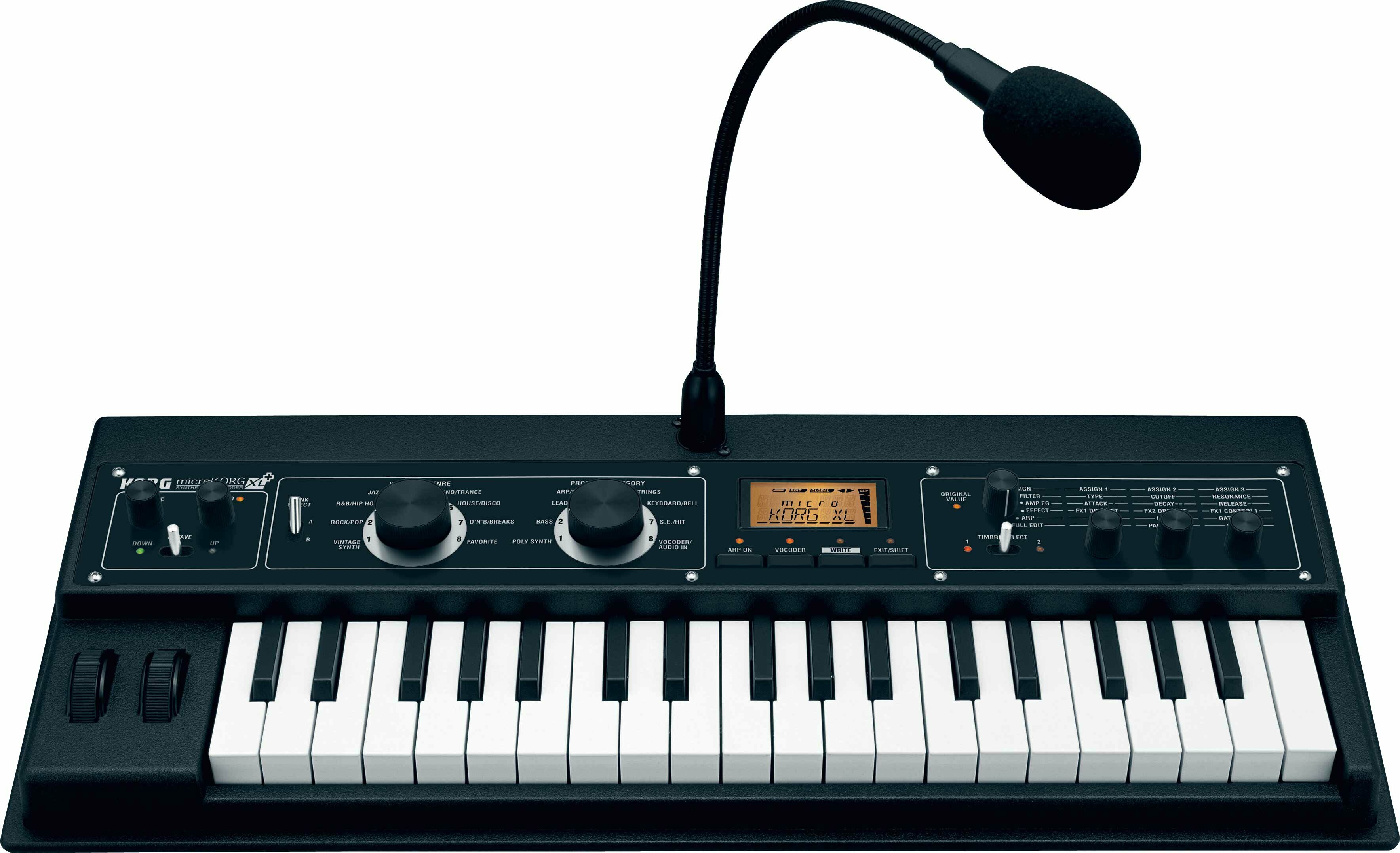 KORG microKORG XL+ синтезатор-вокодер, 37 мини-клавиш Natural Touch mini, колесо высоты тона и модуляции, 2-полосный эквалайзер, арпеджиатор, 128 прог