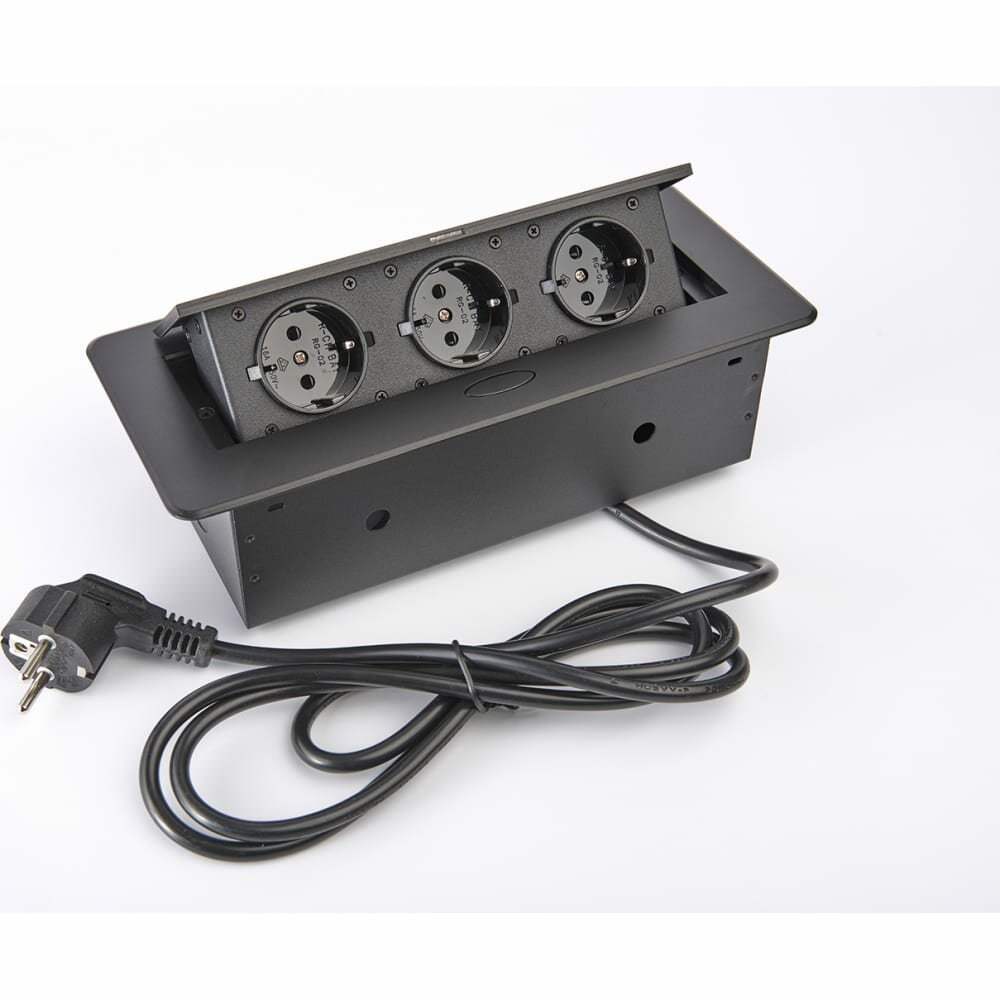 фото Inrior Выдвижная розетка, выдвижной встраиваемый блок розеток, на 3 EURO розетки, TORO-03-20