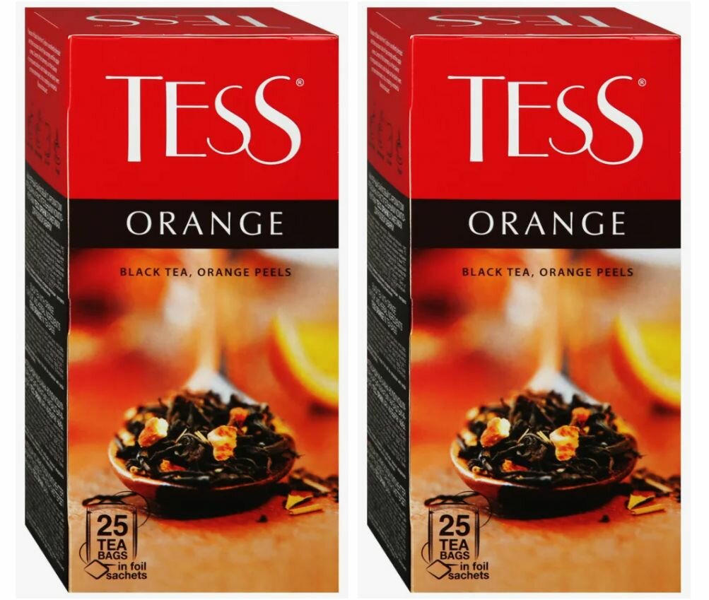 Чай черный Tess Orange в пакетиках черный, 25 пак - 2 штуки