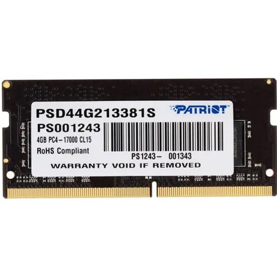 Оперативная память PATRIOT MEMORY Patriot SO-DIMM DDR4 4Gb 2133MHz pc-17000 Signature (PSD44G213381S)