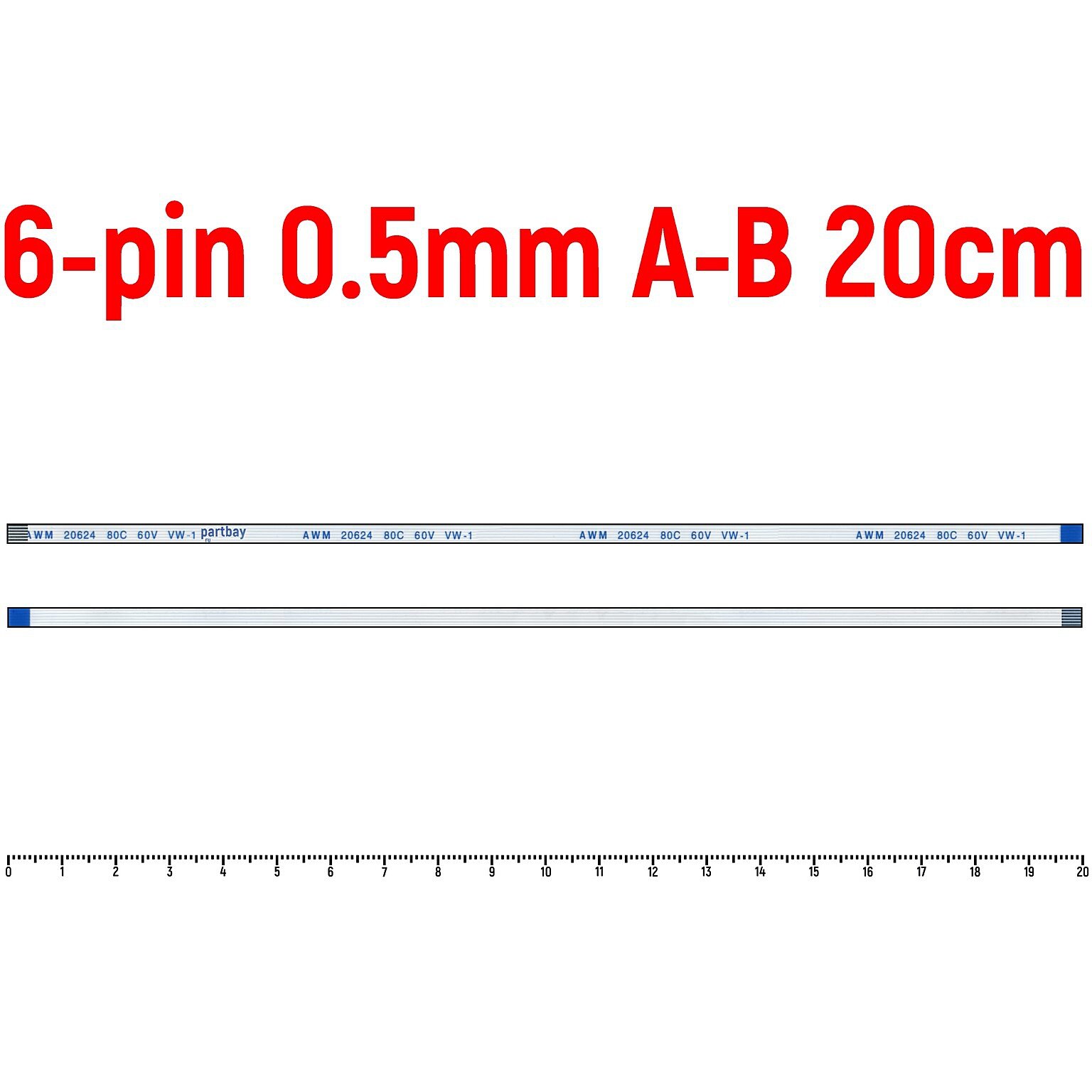 Шлейф кнопки включения для ноутбука ASUS R510 6-pin Шаг 0.5mm Длина 20cm Обратный A-B AWM 20624 80C 60V VW-1