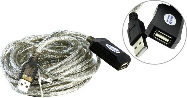 Aopen (ACU823-5м) Кабель удлинительный активный USB 2.0-repeater A--)a 5м