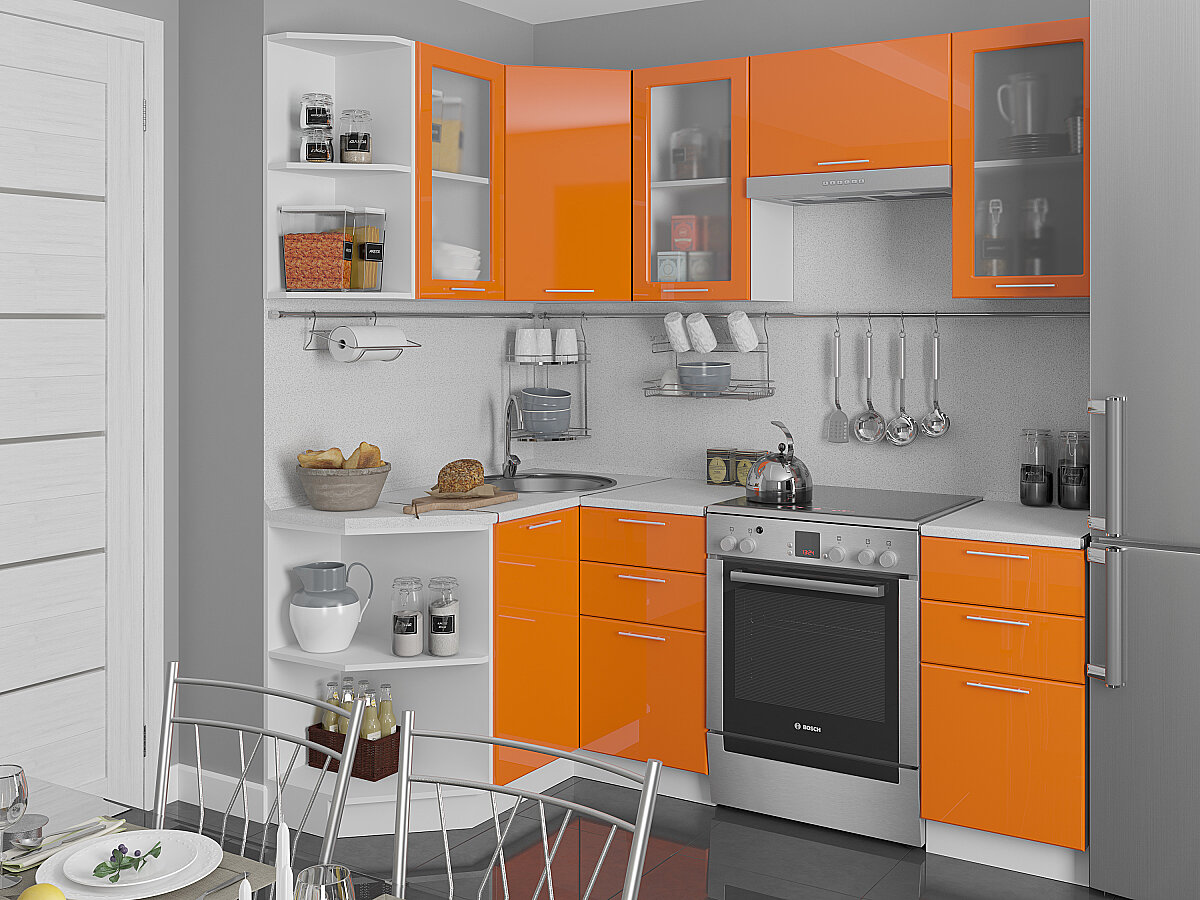 Угловая кухня Валерия М-04 оранжевый глянец
