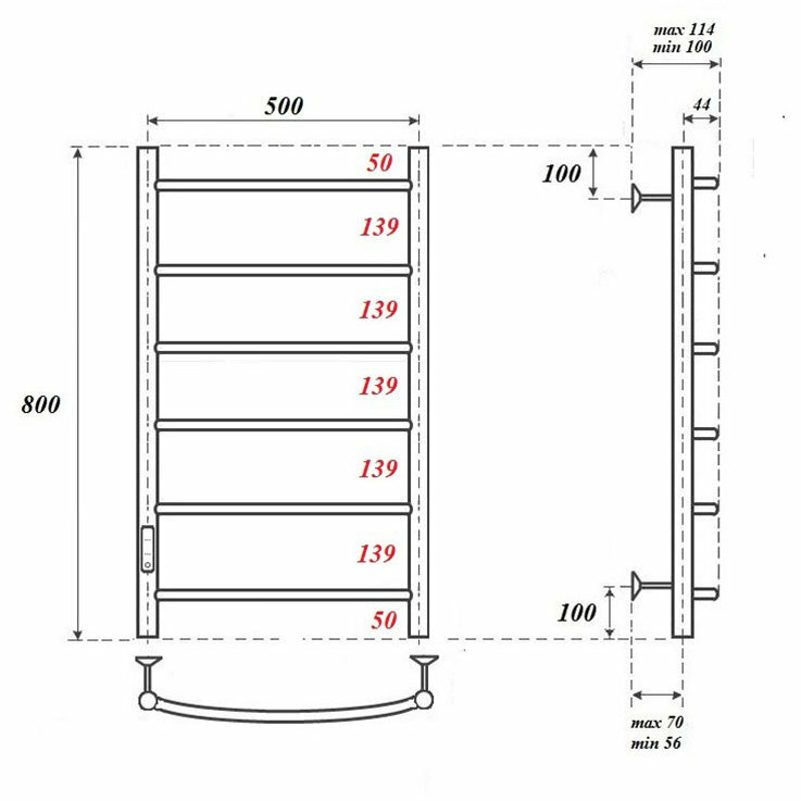 Полотенцесушитель электрический Point Афина PN04758B П6 500x800 диммер слева, черный - фотография № 2