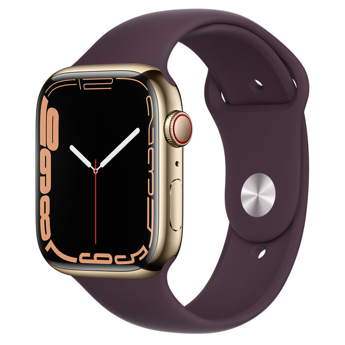 Умные часы Apple Watch Series 7 GPS + Cellular MKJX3FD/A 45мм Gold Stainless Steel Case with Dark Cherry Sport Band, золото/вишня