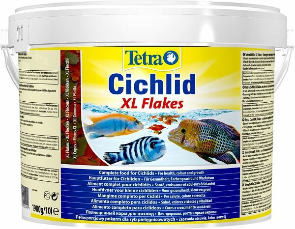 Tetra TetraCichlid XL Flakes основной корм для цихлид и других крупных рыб, крупные хлопья 10 л