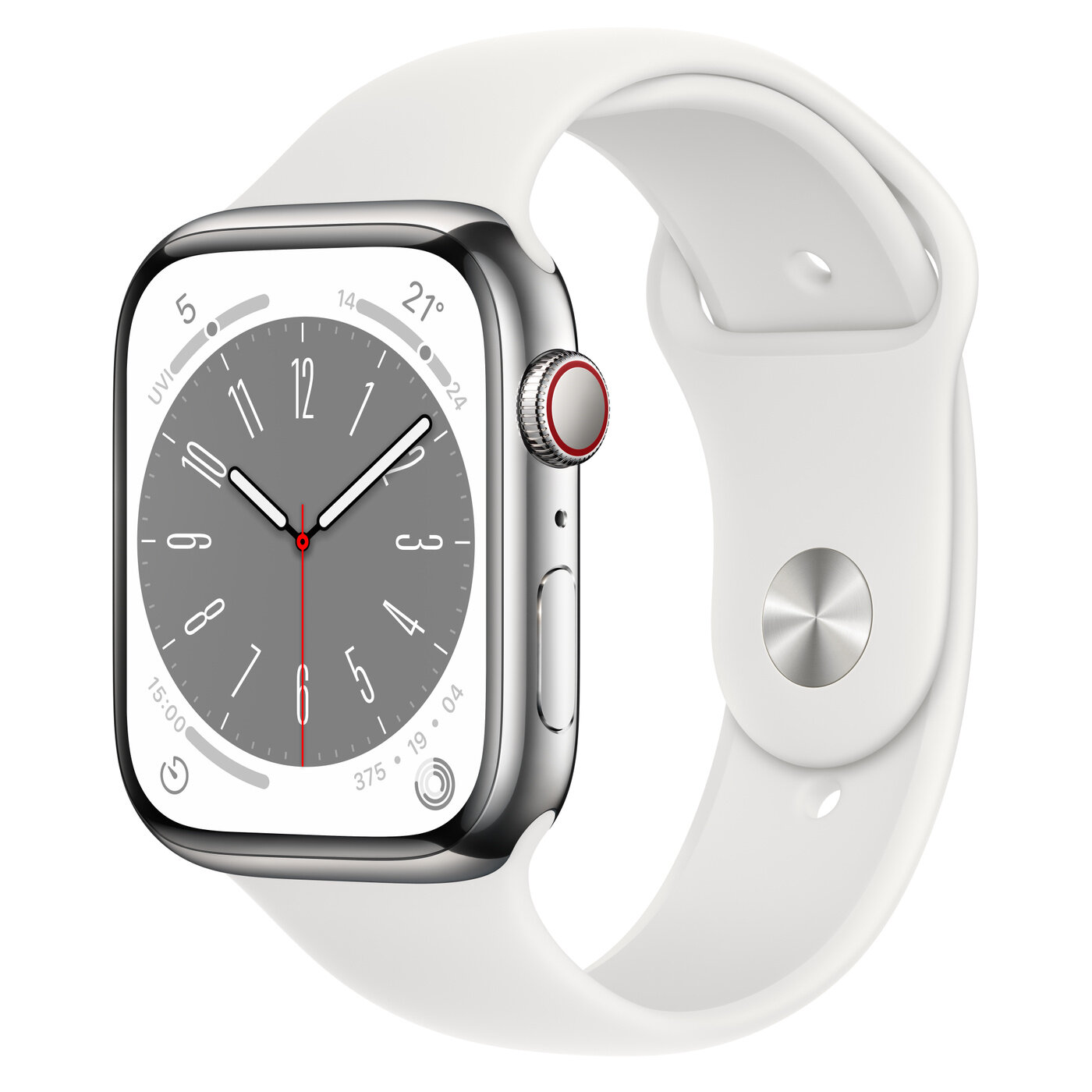 Часы Apple Watch Series 8 GPS + Cellular 45mm (Silver Stainless Steel Case with Sport Band White)