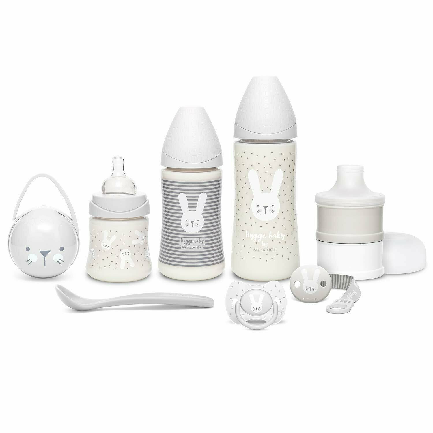 SUAVINEX Premium Бутылочка для новорожденных 150 мл + 270 мл + 360 мл, дозатор молока, пустышка физиологическая силиконовая соска, серый