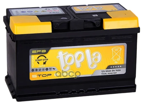 Аккумулятор Topla Efb Stop&Go 80 А/Ч Обратная R+ 58088 315x175x190 En800а Topla арт. 112080