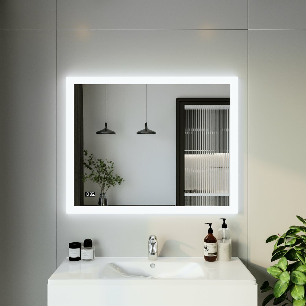 Зеркало для ванной Вега/Мальта 100 с подсветкой и часами включение на взмах руки