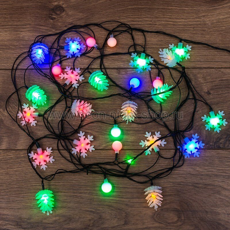 Neon-night Гирлянда с насадками (шарики, снежинки, елочки) 30 LED, 4,4 м с контроллером 303-064