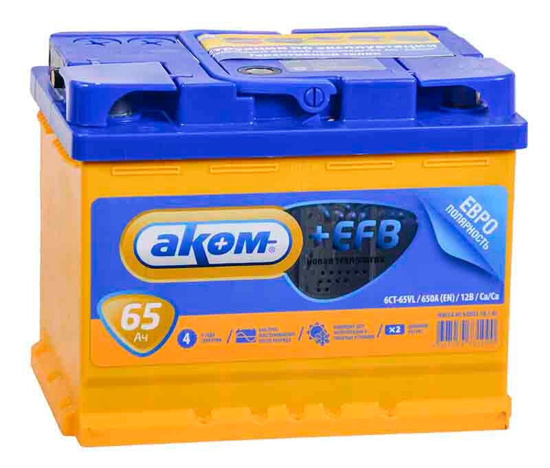 Автомобильный аккумулятор Аком + EFB 65E (670 А) 242х175х190