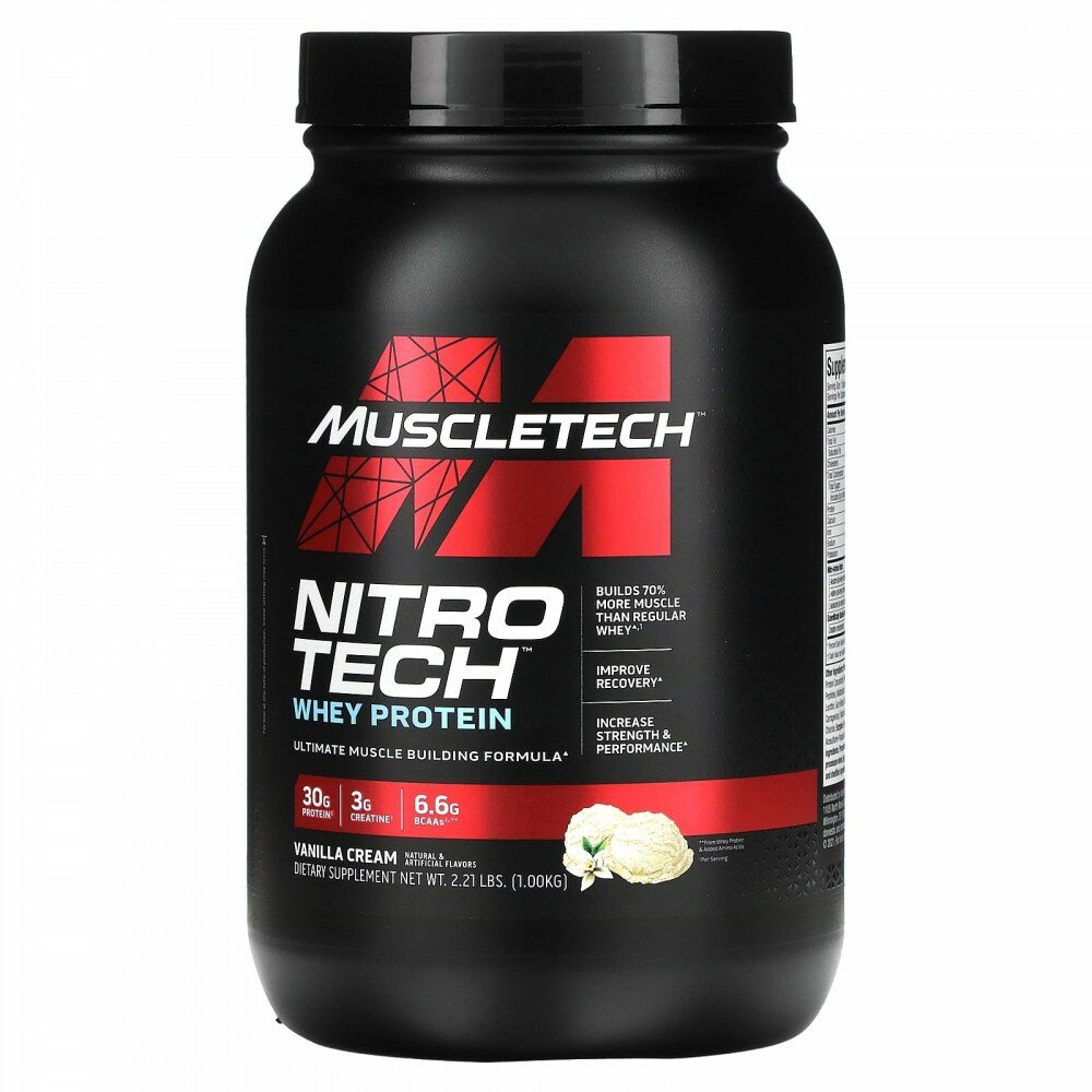 Muscletech, Nitro Tech, Whey Protein, Vanilla Cream, 2.21 lbs (1 kg)