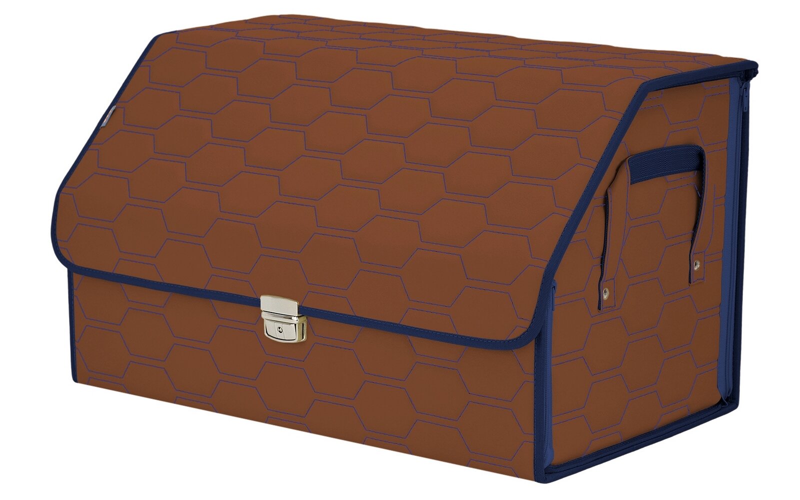 Органайзер-саквояж в багажник "Союз Премиум" (размер XL). Цвет: светло-коричневый с синей прострочкой Соты.