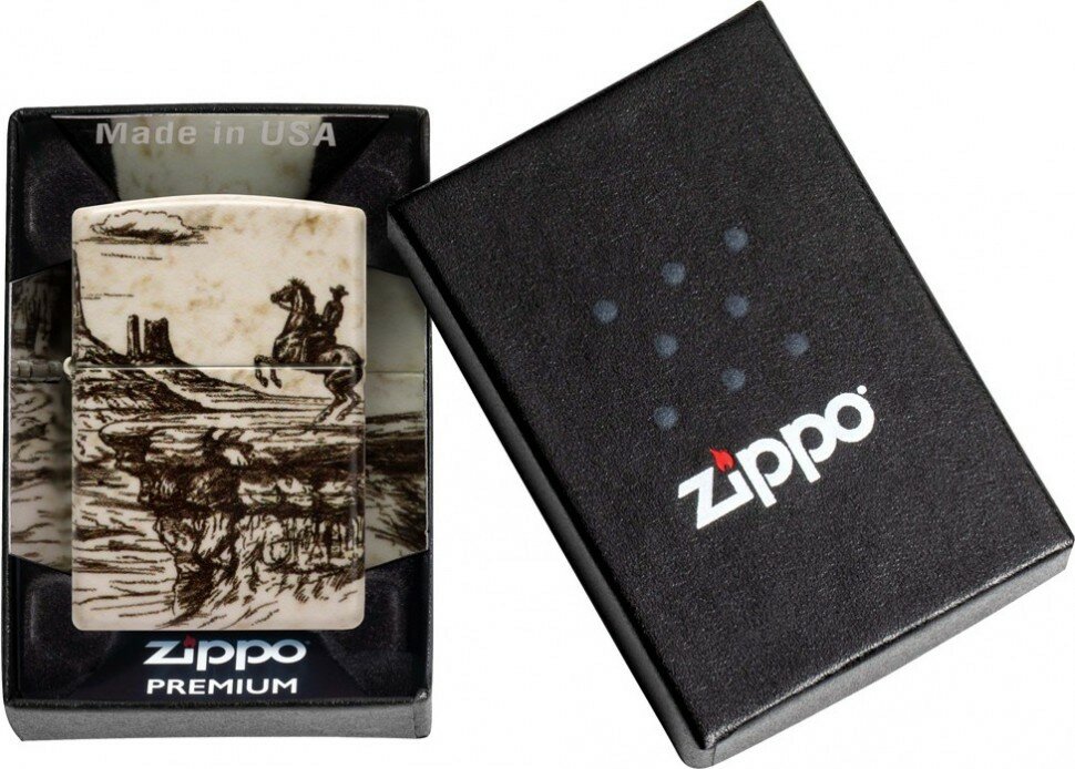 Зажигалка ZIPPO Western Design с покрытием 540 Matte, латунь/сталь, белая, 38x13x57 мм - фотография № 4