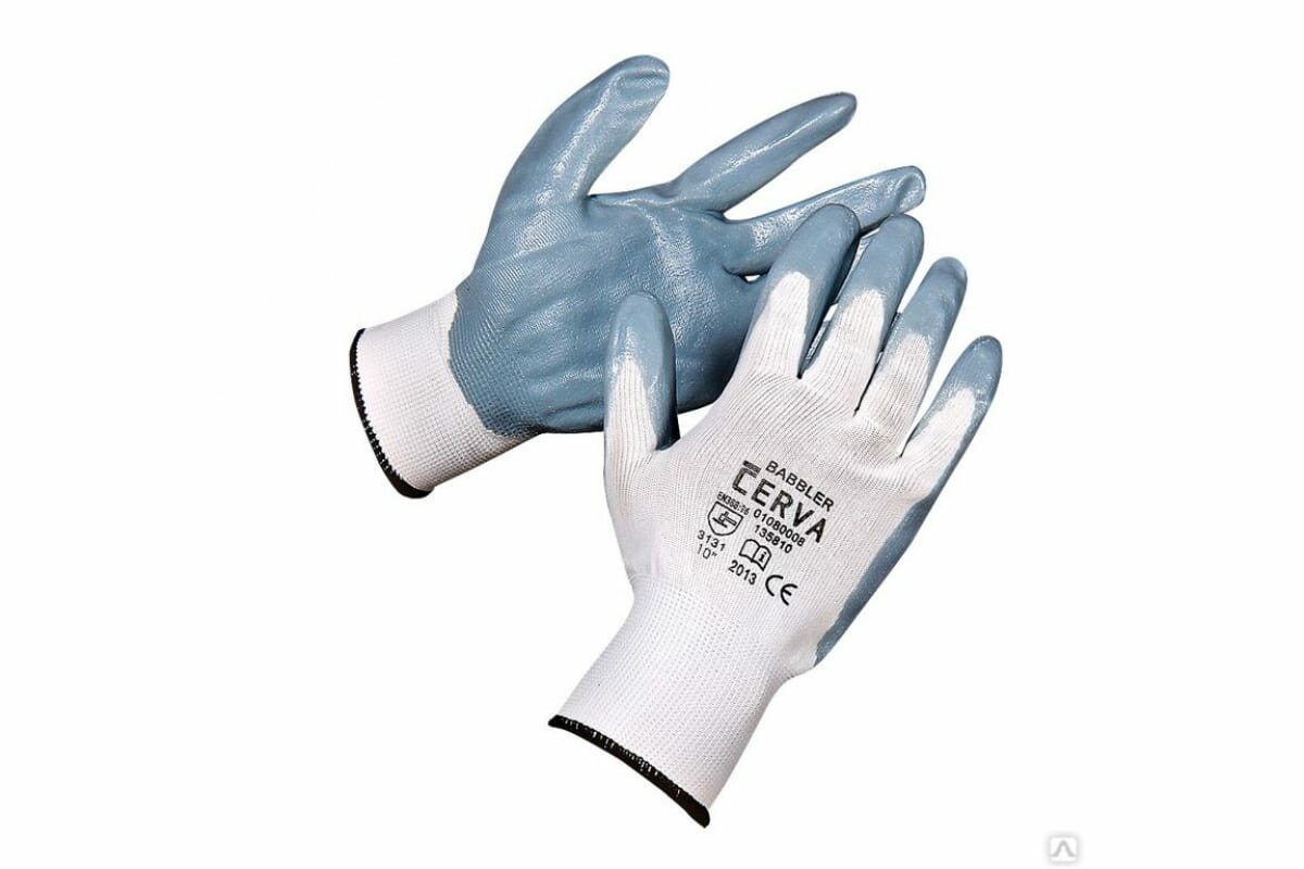 Перчатки CERVA бабблер 135810, цвет белый/серый, нейлон, покрытие частичное нитрил, р.8 291866-8 - фотография № 1