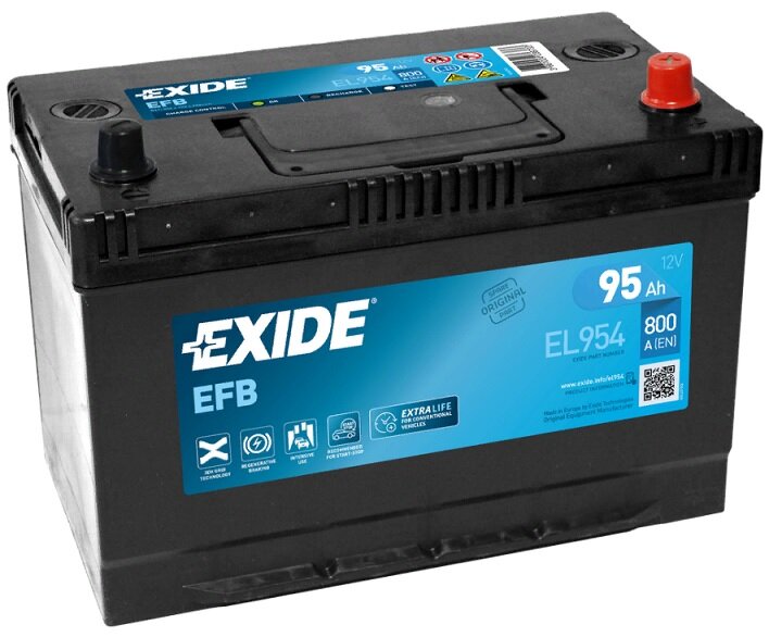 Аккумулятор автомобильный Exide Start-Stop EFB 95 А/ч 800 A обр. пол. EL954 Азия авто (306х173х222) с бортиком 2021г