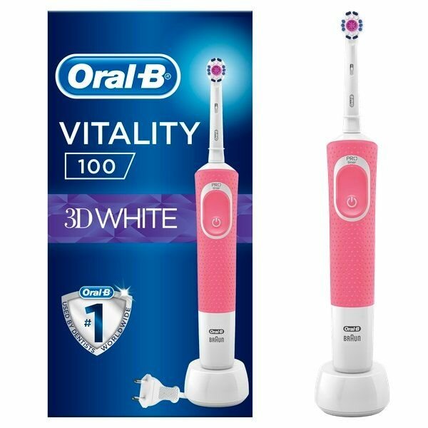Щетка зубная электрическая розовая Vitality D100.413.1 Pro 3D White Oral-B/Орал-би